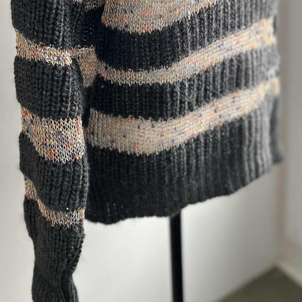 Tricotto Charcoal & Metallic Open-Knit Stripe Sweater w/ Shoulder Zippers - US M - Picture 2 of 16